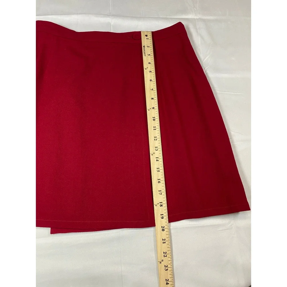 Trio New York Red 100% Wool Wrap Mini Skirt Vintage Size 14 Style 912 High Waist